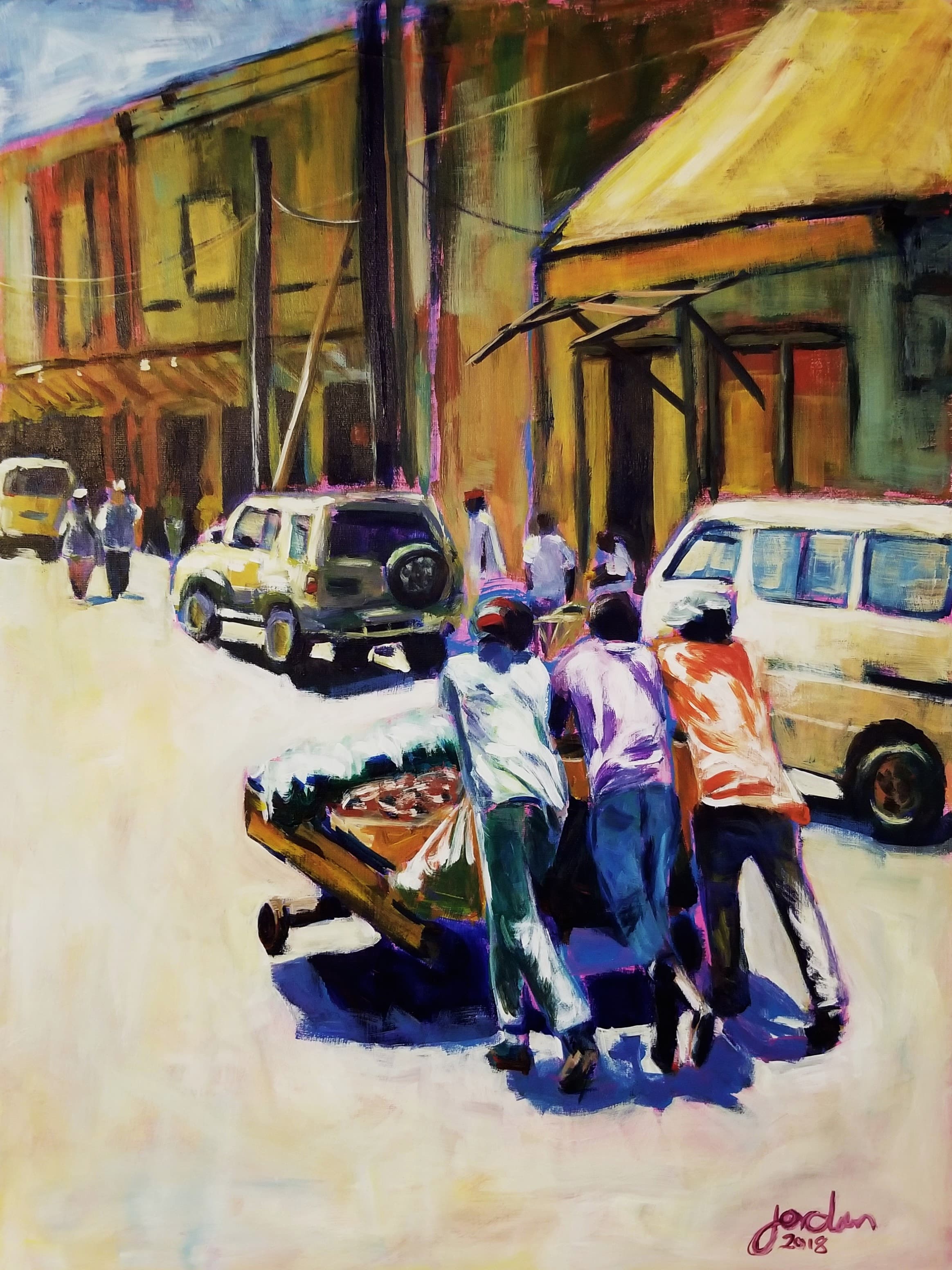 Hustlers, Oil + Chalkline on Canvas by Gavin Jordan